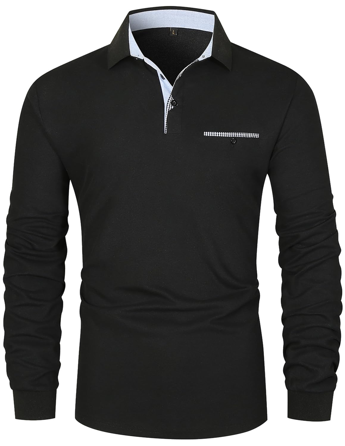 VMSUCIJ Polo Manica Lunga Uomo Maglietta con Abbottonatura Patchwork a Doppio Triangolo Elegante Cotone T-Shirt con Taschino