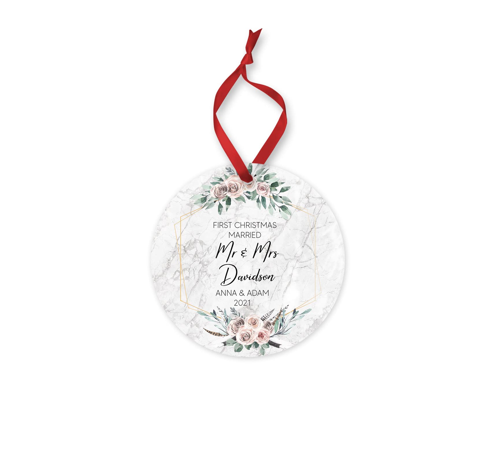 Personalised First Married Christmas Ornament Eucalyptus Marble Style Marble Effect Christmas Tree Hanging Ornament First Mr and Mrs Decor (MDF)