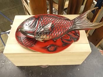 Amazon.co.jp: 【H40519】時代物木製鯛型菓子器漆器鯛彫刻お盆