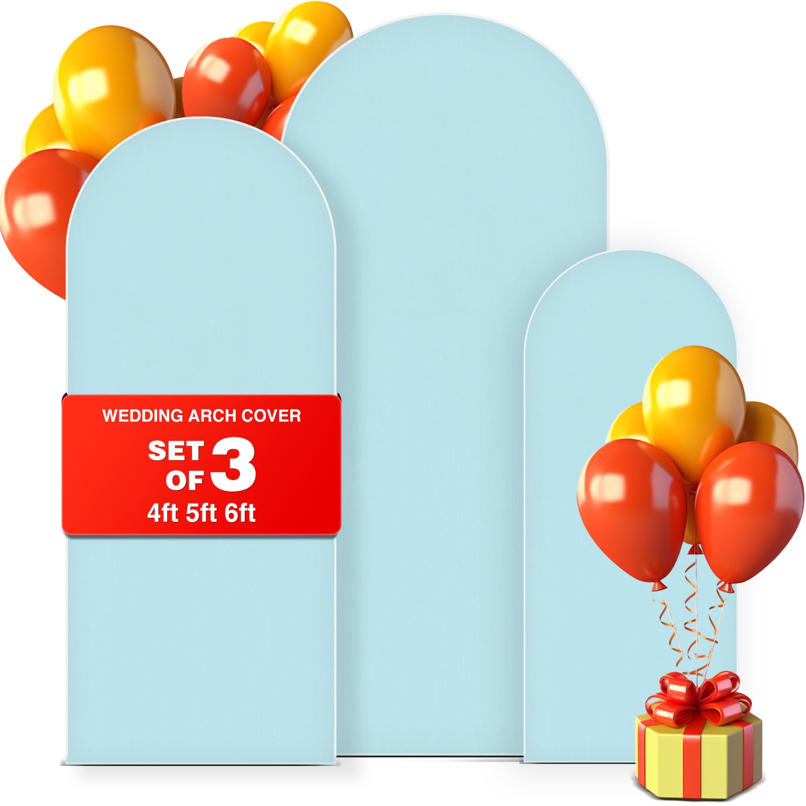 XPCARE Set of 3 Wedding Arch Cover (4FT/5FT/6FT), Blue Spandex Fitted Arch Cover Double Sided Arch Backdrop Stands Cover for Birthday Party Baby Shower Wedding Decoration