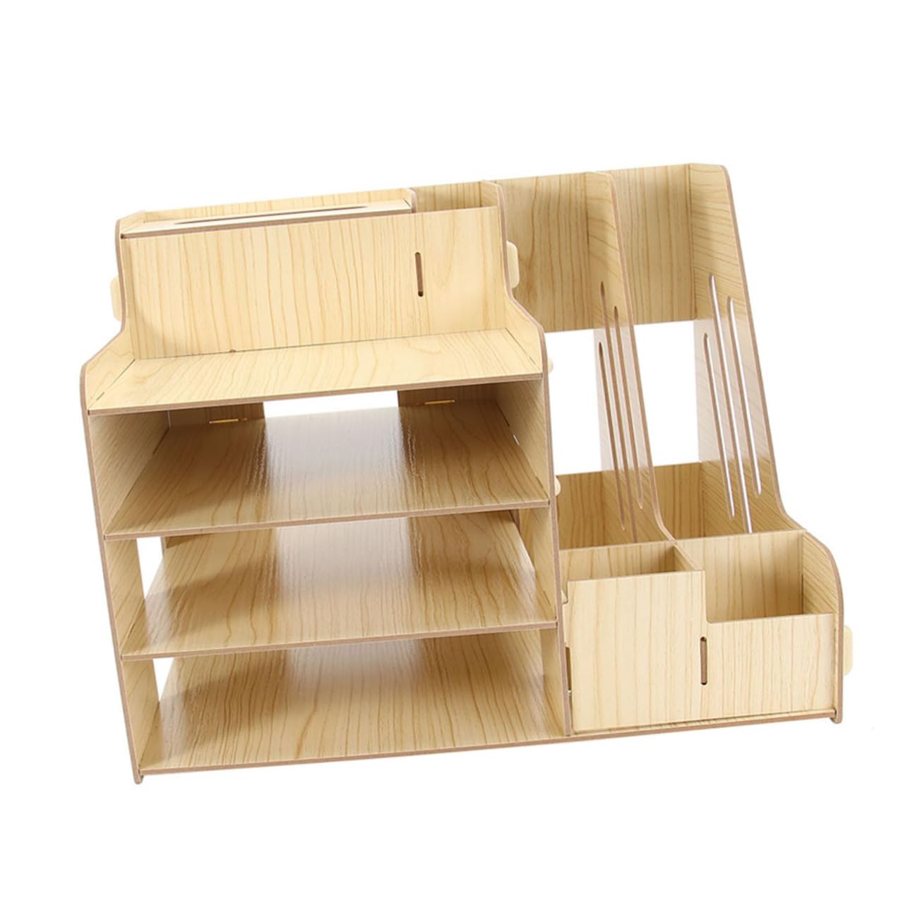 TEHAUX Organizador Escritorio Madera Multifuncional con Compartimentos Múltiples para Documentos y Artículos De Oficina Cajonera Compacta para Mesa Modelo Natural