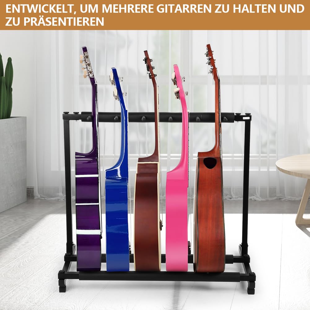 Cocoarm Gitarrenständer 5 Gitarren 5 Fach Gitarrenständer Gitarrenstativ Stand Stativ Universal Gitarre Halterung für alle Arten Schwarz
