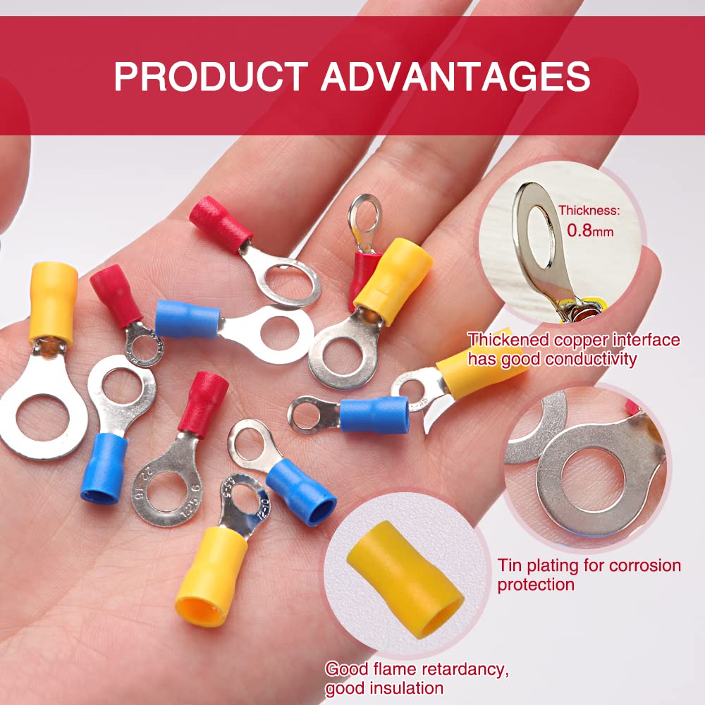 YIXISI 245 Pieza Ring Conectores Eléctricos, Insulated Wire Conector Crimp Terminal, Terminales de Crimpado