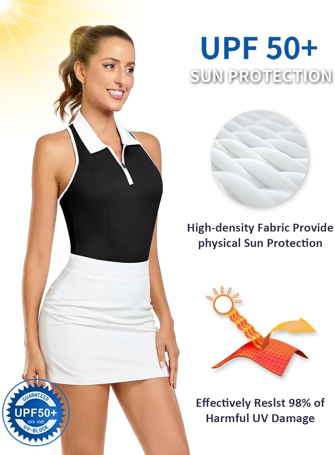 Women Racerback Sleeveless Golf Polo Shirts Collarless Tennis Tops Quick Dry Athletic Tank Tops