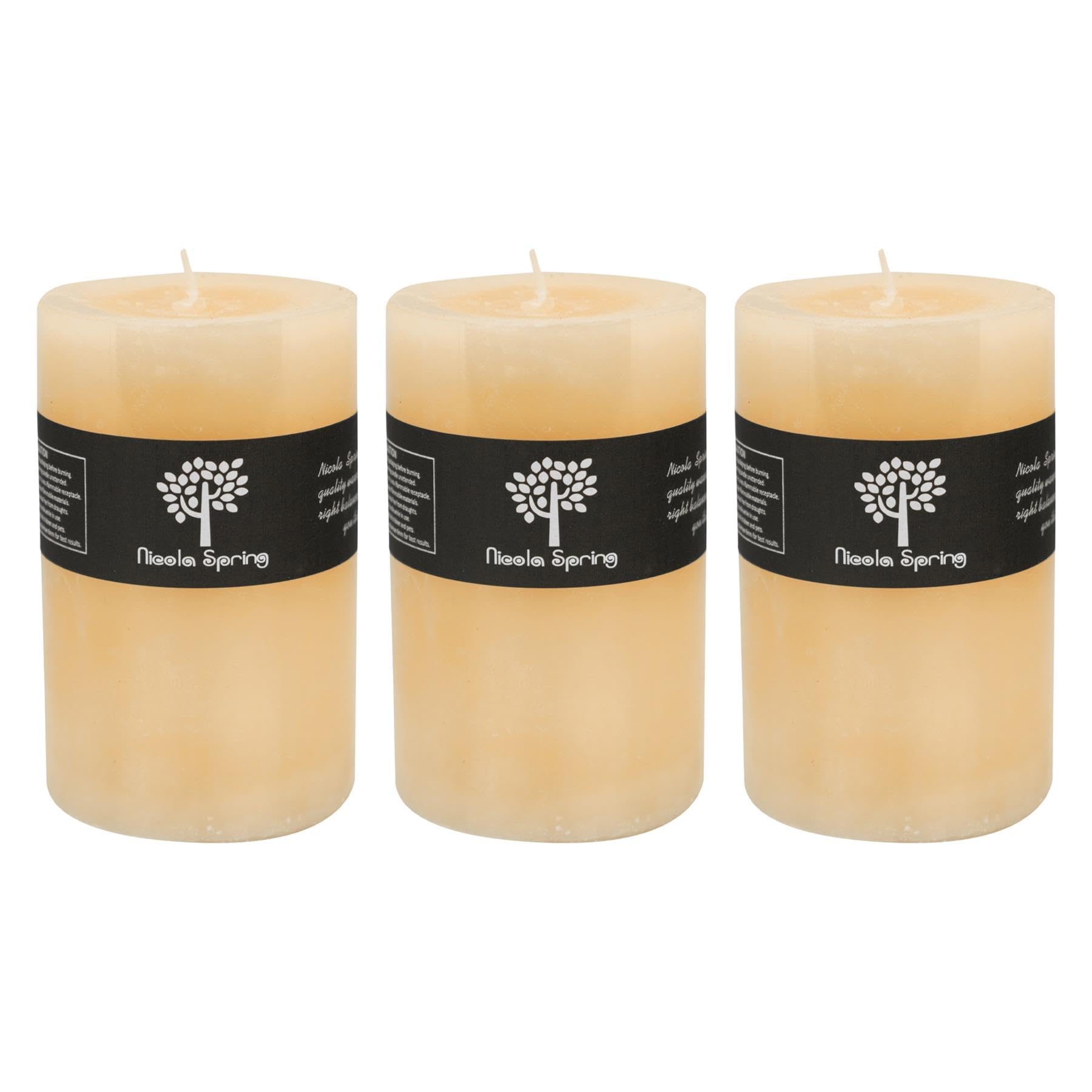 Nicola Spring Scented Pillar Candles - Vanilla Scent - 110 Hour Burning Time - Pack of 3 - Vanilla Candles Ivory Round Pillar Aromatherapy for Home Fragrance, Kitchen, Living Room, Bedroom