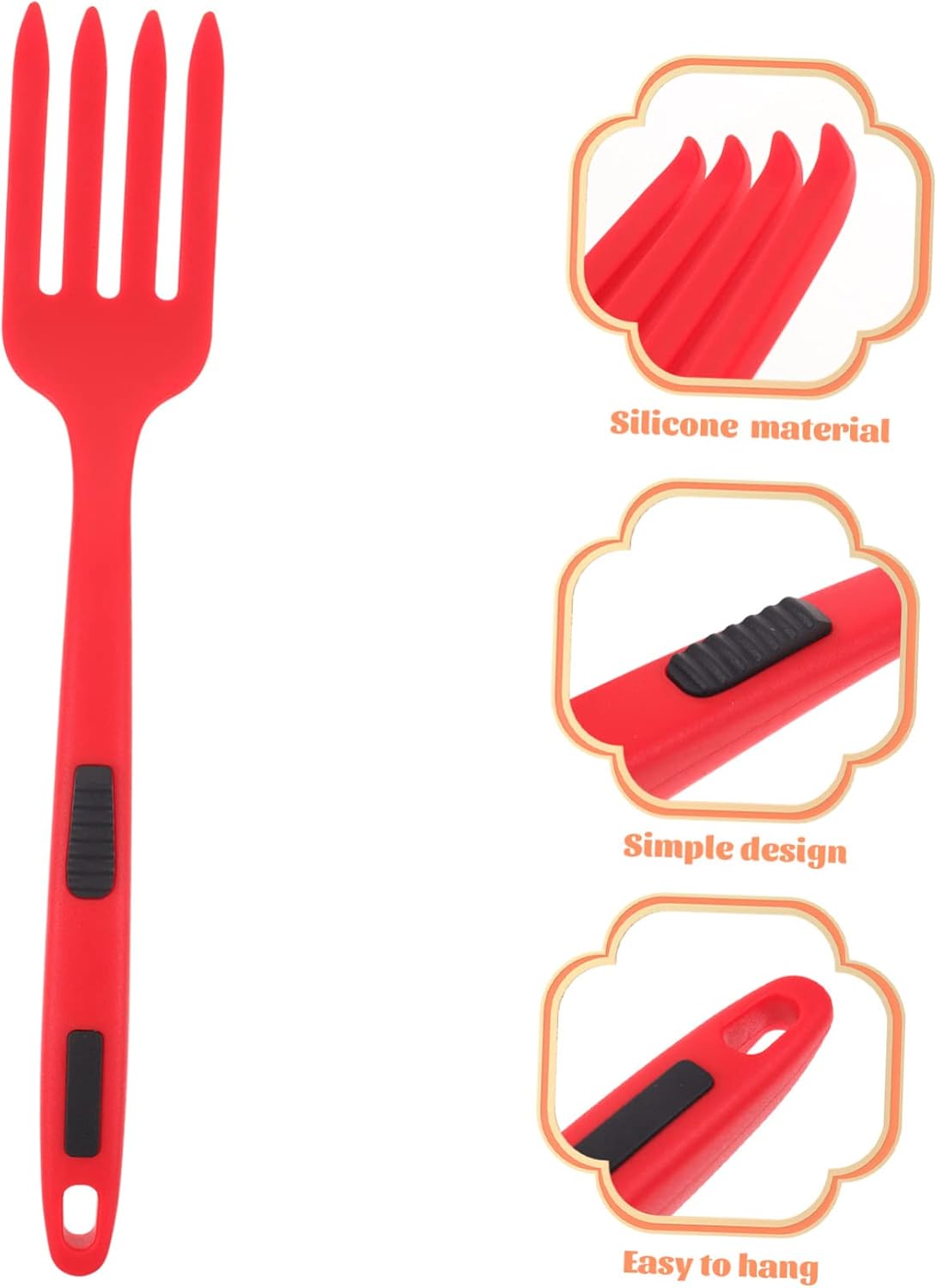 Silicone Kitchen Pasta Fork Reusable Nonstick Red Cooking Tool