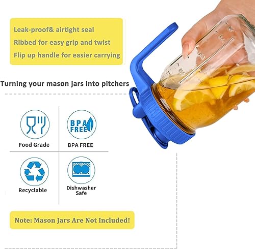 Miniatura 2 de Paquete de 4 tapas abatibles de boca regular con asa, compatibles con tarros Ball & Kerr, sellado hermético y a prueba de fugas, boquilla fácil de