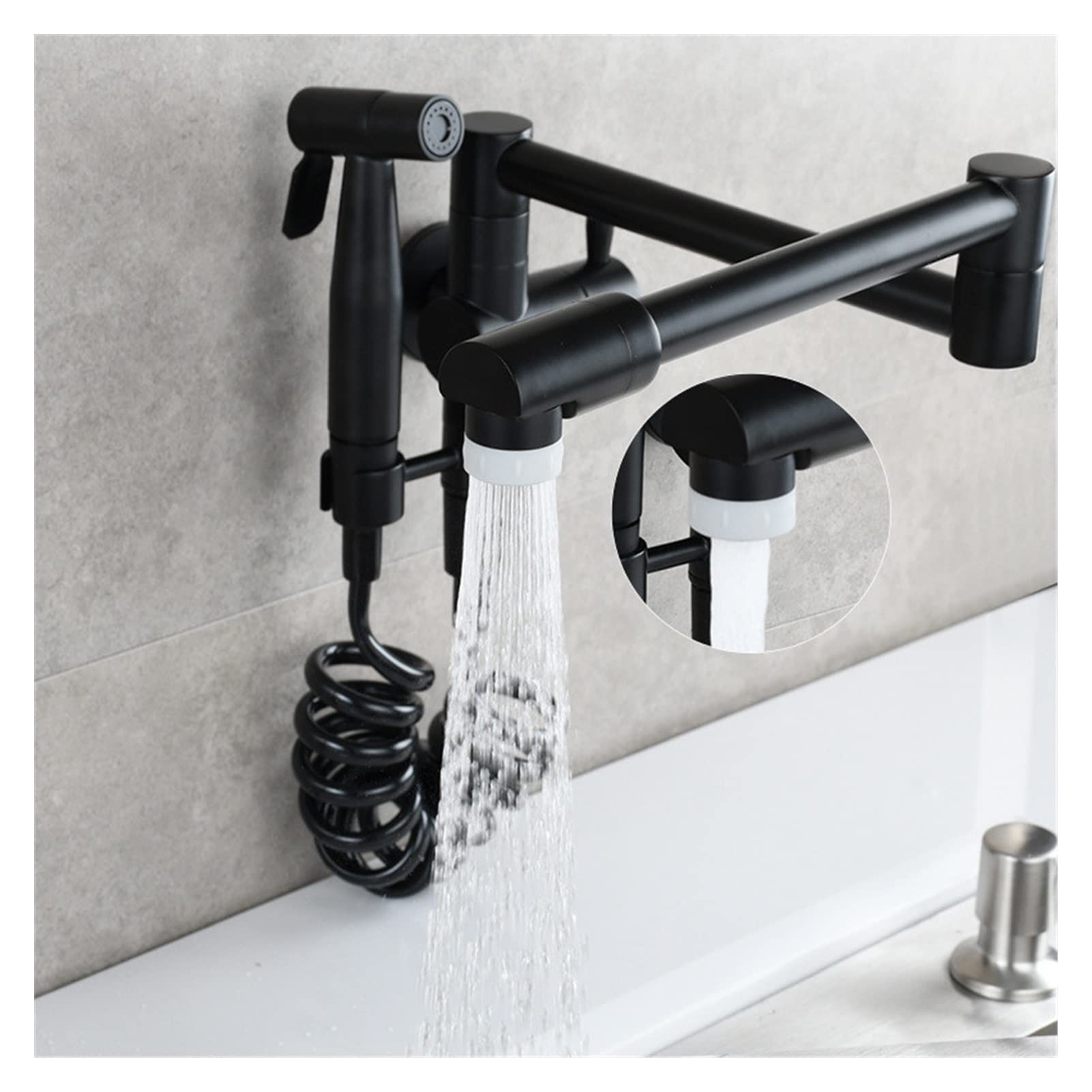 Cudtapi Style 5 Black Bathroom Faucet Kitchen Faucet Pot Filler Tap Wall Mounted Single Cold Black Rotation Folding Spout Faucets With Spray Gun Chrome Nickel(Style 5 Black)