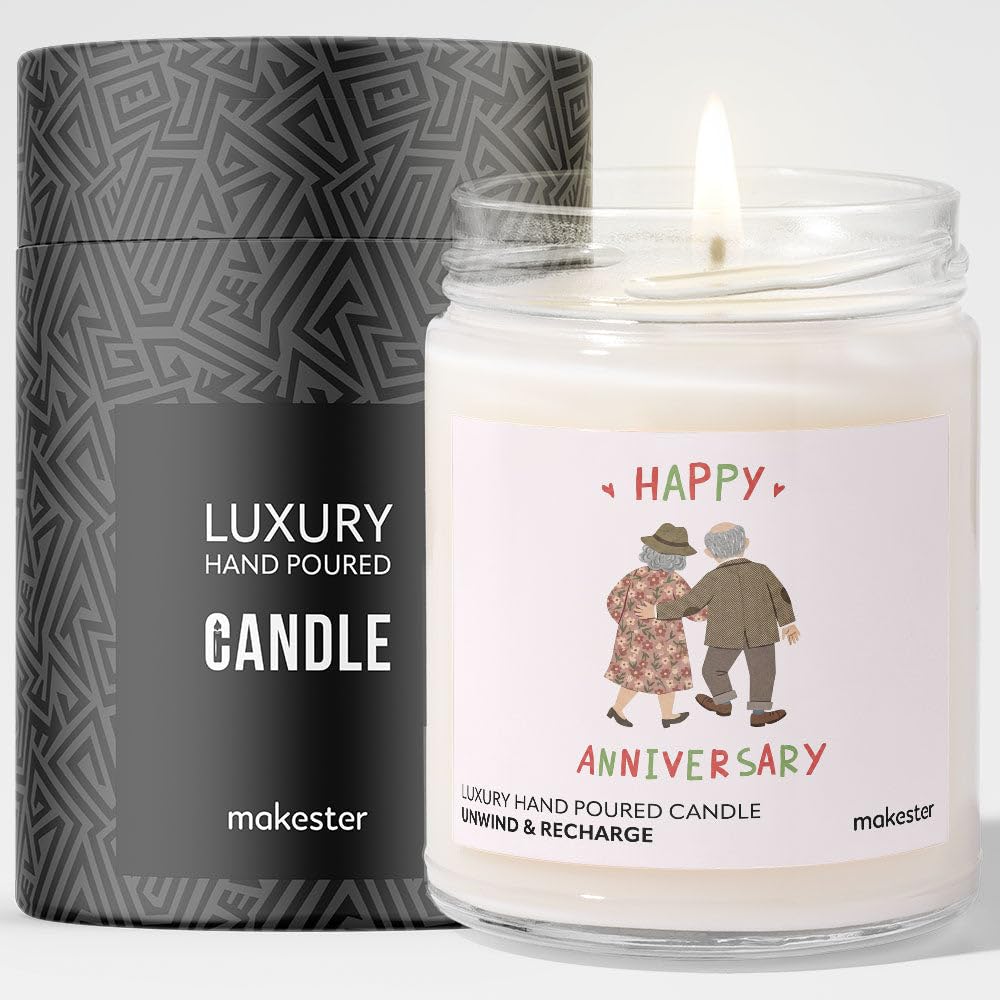 Anniversary Candle Gift for Grandmother and Grandfather - Luxury Soy Wax Candle - Vanilla, Jasmine, Sugared Almond - Makester โ image 1