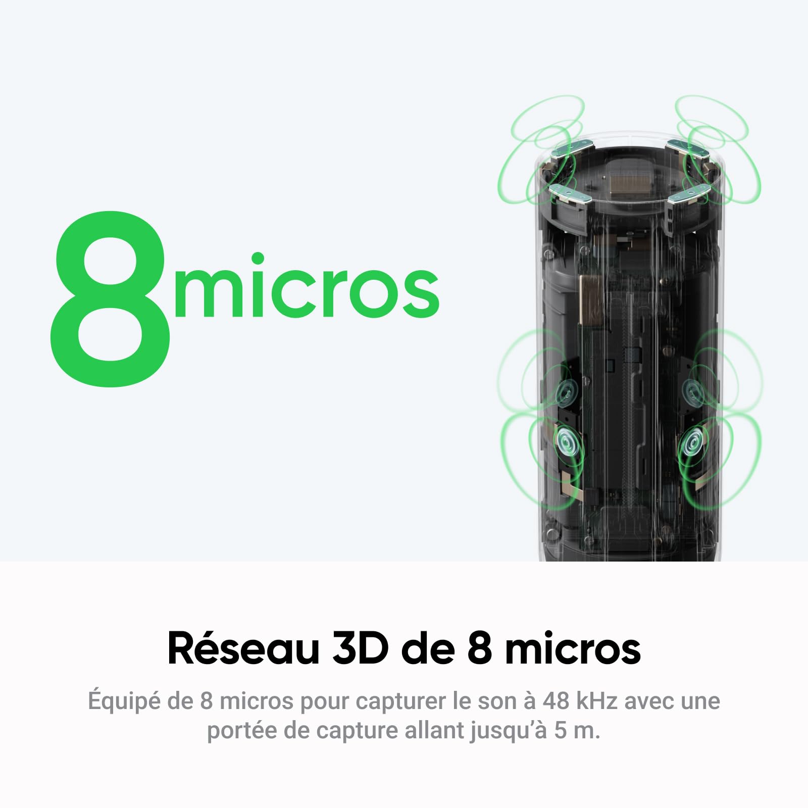 Insta360 Wave Noir Graphite– Haut-Parleur IA, Bluetooth, enregistreur Vocal, 8 micros réduction du Bruit, Beamforming, certifié Zoom, Transcription et résumé IA, 99 Langues, Stockage 32 Go
