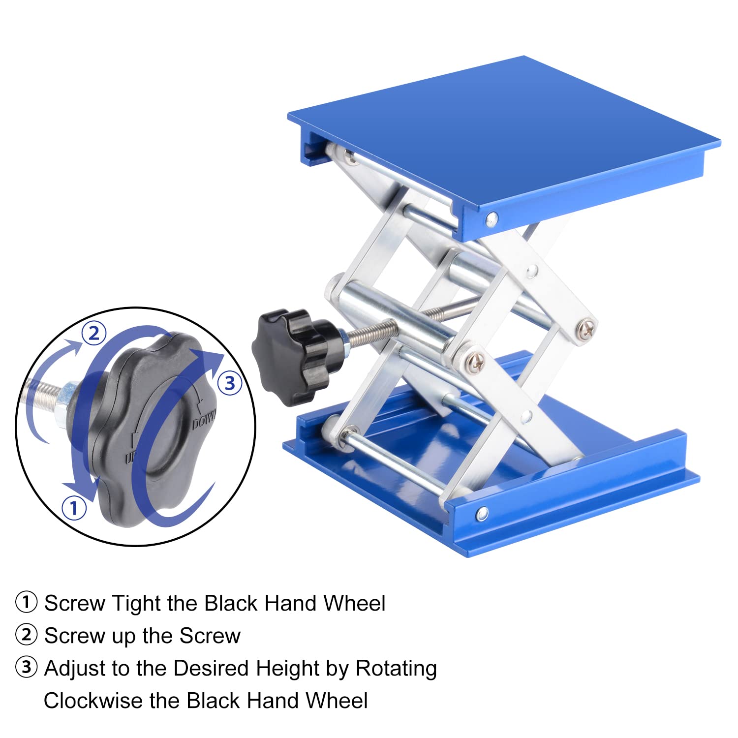 Labasics Cric de Laboratoire, Plate-forme à Ciseaux en Aluminium Anodisé de 100x100 mm pour Support de Laboratoire avec Poids de 5 KG, Portée de 45 à 140 mm
