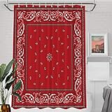 Batmerry Red Black Paisley Decor Shower Curtain,Colorful Floral Vintage Bandana Border Bathroom Decor Polyester Fiber Plastic Rings Quick-Drying Waterproof for Bathtubs/Bathroom, 72x60 inches