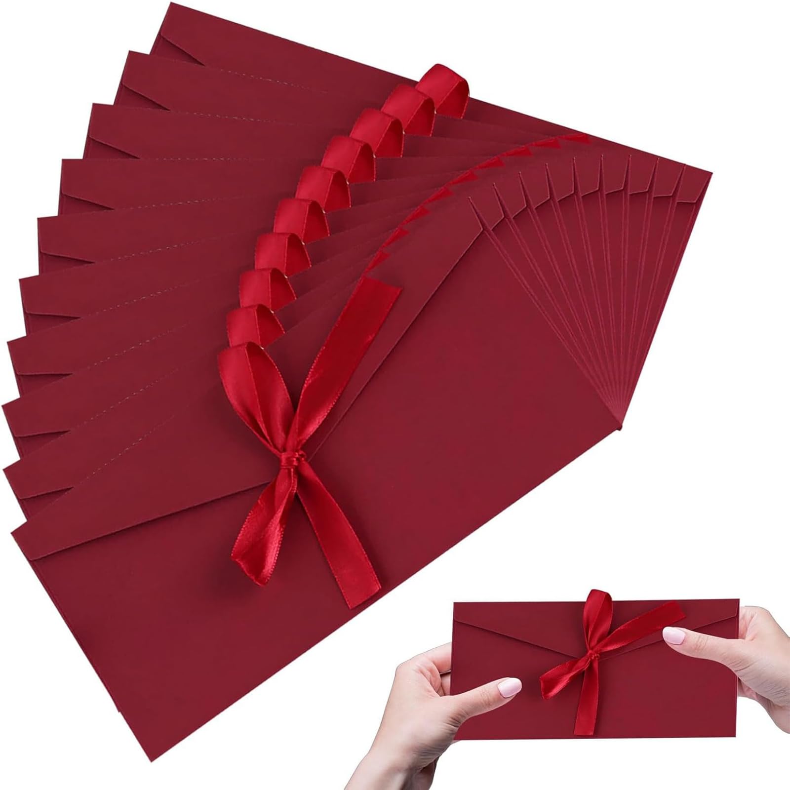 NINFEIQI 10 Pack Gift Envelopes with Ribbon, Kraft Paper Envelope for Invitations Greeting, Thanksgiving, Valentine's Day