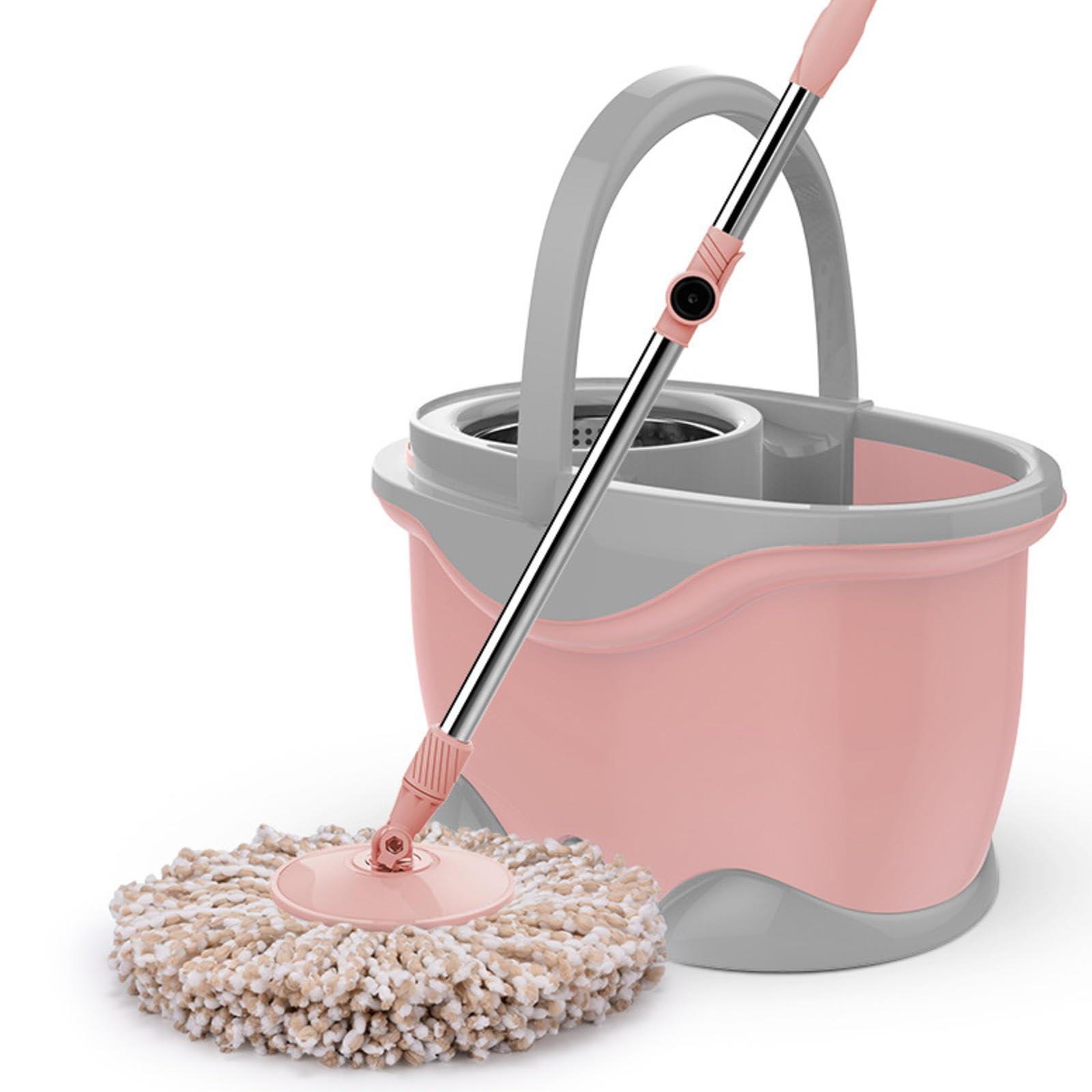 NIBHZ Juego de Cubo y Fregona de Microfibra, Fregona Giratoria para Limpiar Suelos con 3 Cabezales de Fregona, 1 Mango de Fregona, 1 Cubo Giratorio,Pink