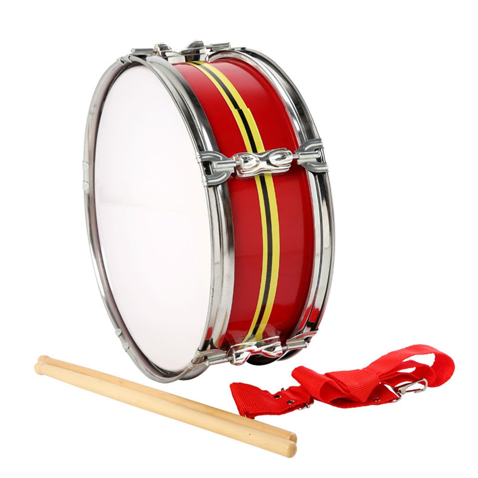 Rullante Tamburo Percussione Set Bacchette Guanti Acciaio Inossidabile Suono Pieno Resistente Adatto per Bambini Adulti Lezioni di Musica Pratica, Rosso Giallo