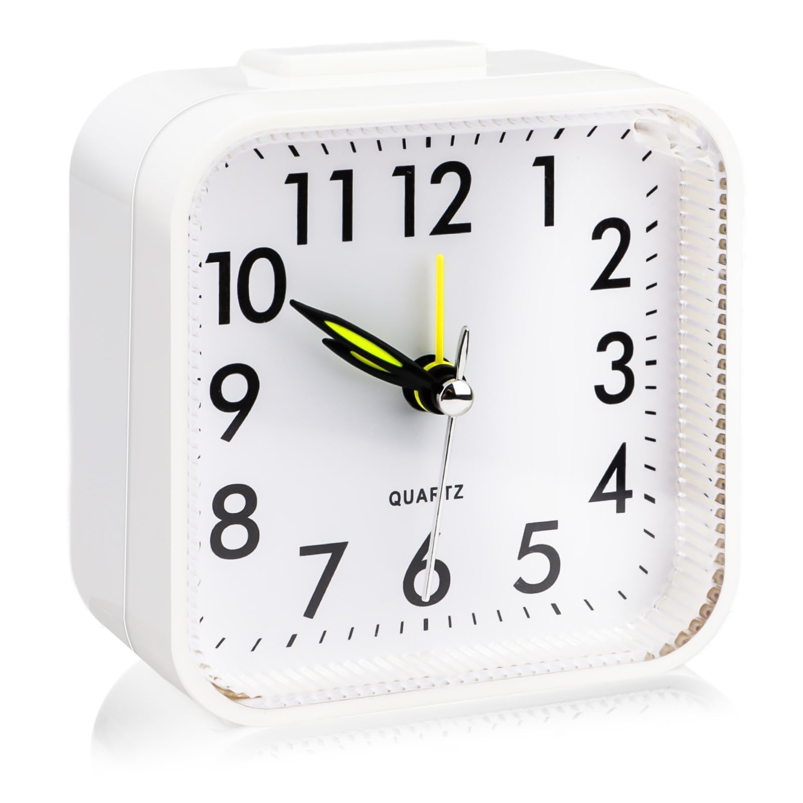 Small Silent Travel Alarm Clock, Bedside LED Little Light Luminous Non Ticking Battery Operated Quiet Display Analogue Alarm Clocks with Nightlight Function for Heavy Sleepers Bedroom Travel (White)