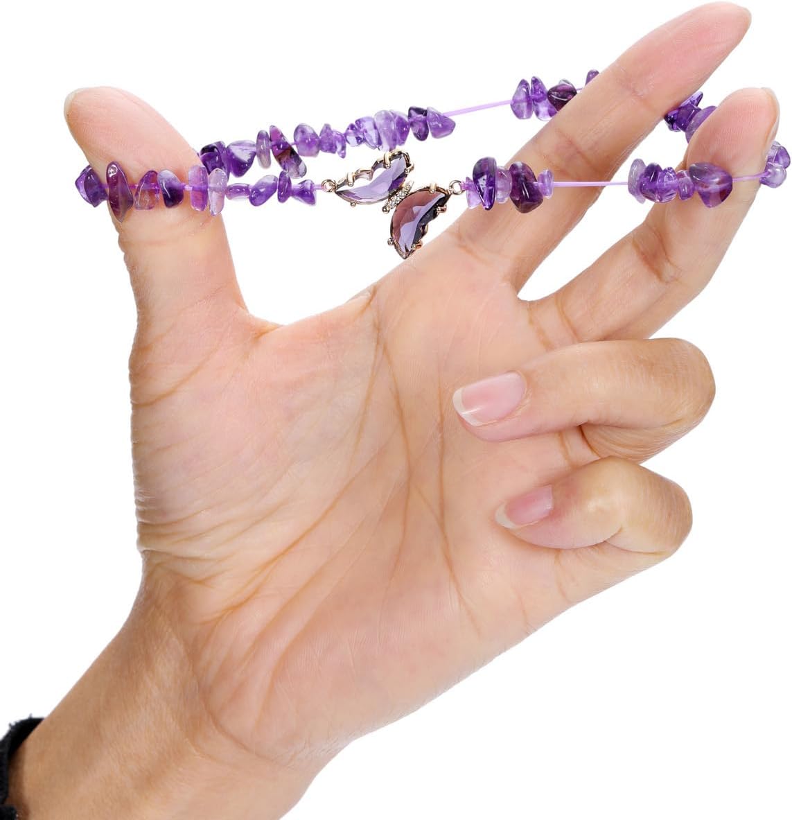 Top Plaza Amethyst Bracelet Healing Crystal Stone Bracelet for Women 8mm Crystal Beads Butterfly Charms Stretch Bracelet Handmade Energy Gemstone Bracelet Jewelry - Image 5