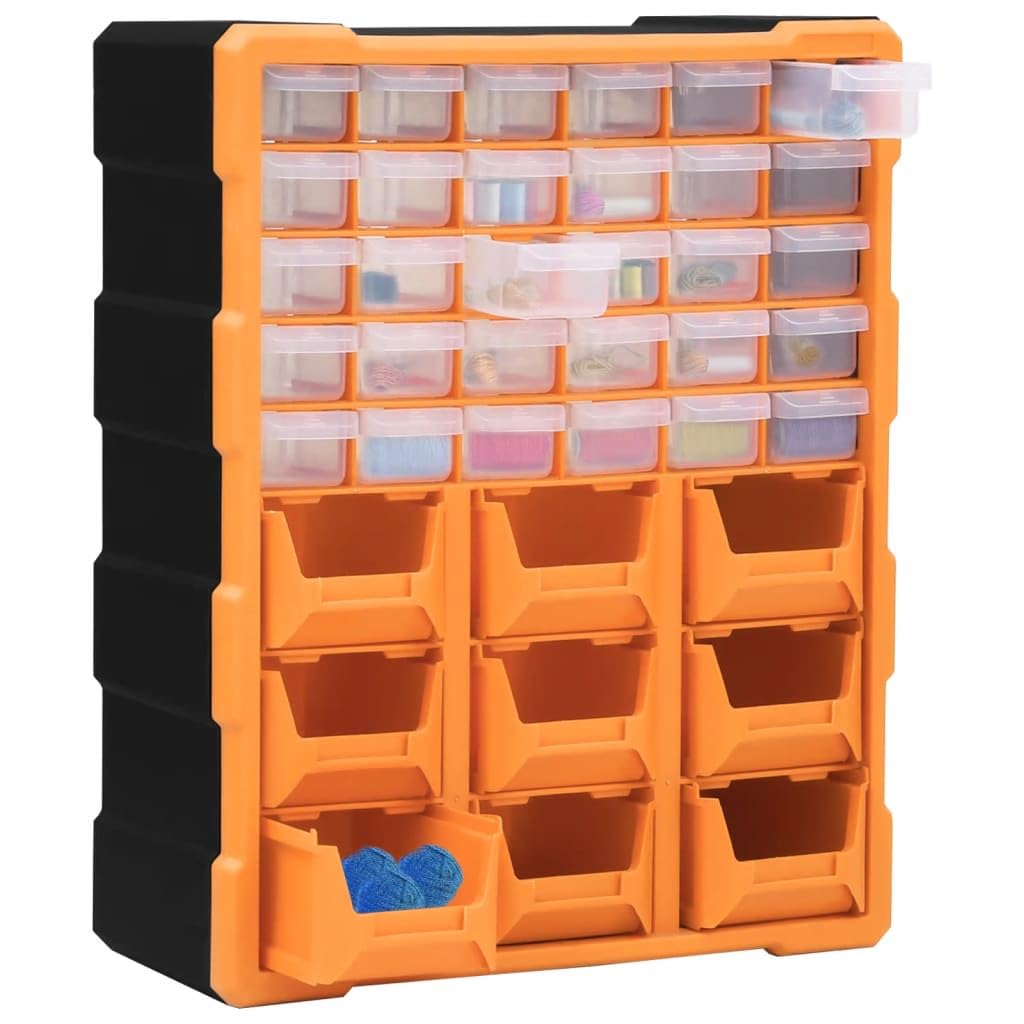 Wielofunkcyjny organizer do szuflad z 39 szufladami, tworzywo sztuczne PP, 38 x 16 x 47 cm, kieszeń na małe części, skrzynka narzędziowa, do przechowywania narzędzi, warsztatu, garażu