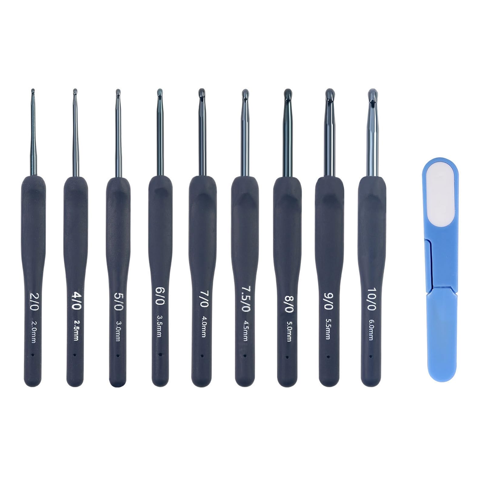 Tsophreniq 9Pcs Crochet Hook 2.0mm-6.0mm Soft Ergonomic Grip Aluminum with Scissors and Case for Knitting Project Soft Grip Aluminum
