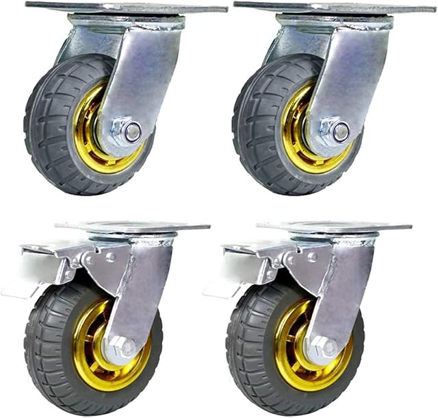 KEIBIKEIDI 150mm Industrial Caster Wheels Set of 4Heavy Duty Casters with Brake, No Noise Anti-Skid with 360 Degree Swivel Ball Bearing Plate Rubber Caster Wheels for Furniture DIY Workbench Trolley
