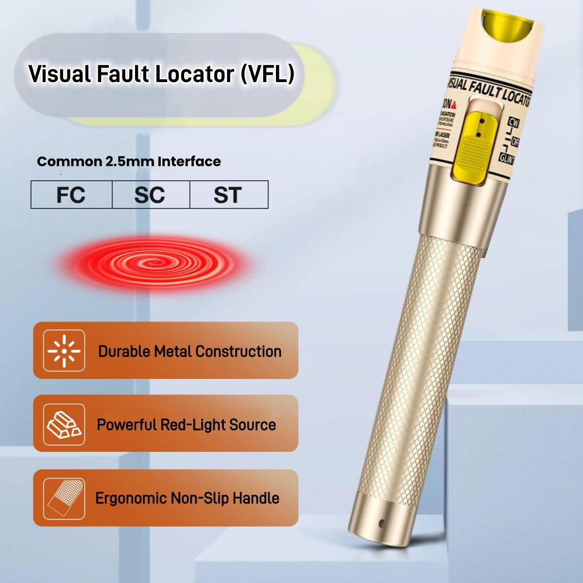 Localizador visual de fallos de 100 mW, medidor de cable de fibra óptica de 100 a 120 km, probador de fuente de luz roja VFL