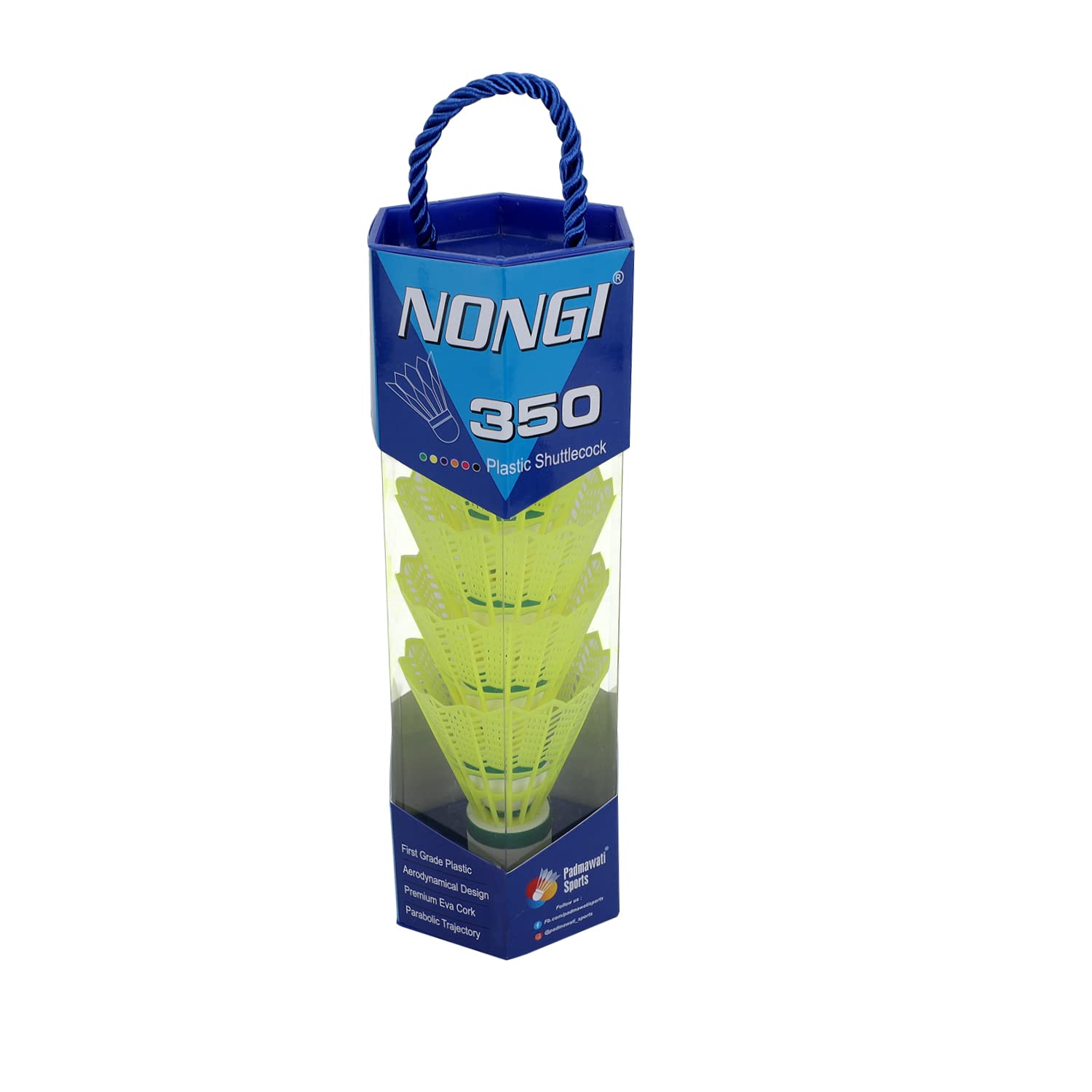 NONGI 350 Plastic Badminton Shuttlecocks for Indoor Outdoor Badminton Sports - Color Yellow - Speed Medium - Pack of 5 Shuttle 3