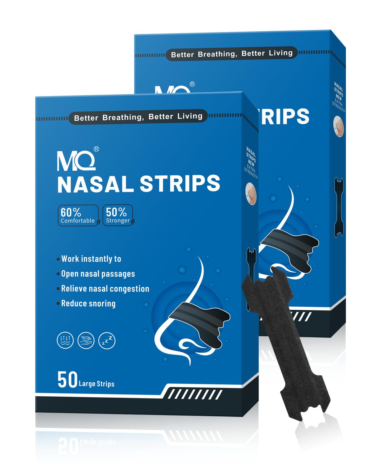 MQ 100ct Nasal Strips for Snoring, Christmas Gifts for Husband, Mom and Dad, Black Nose Strips for Breathing Extra Strength Snore Strips to Open Nasal Passages, Relieve Nasal Congestion
