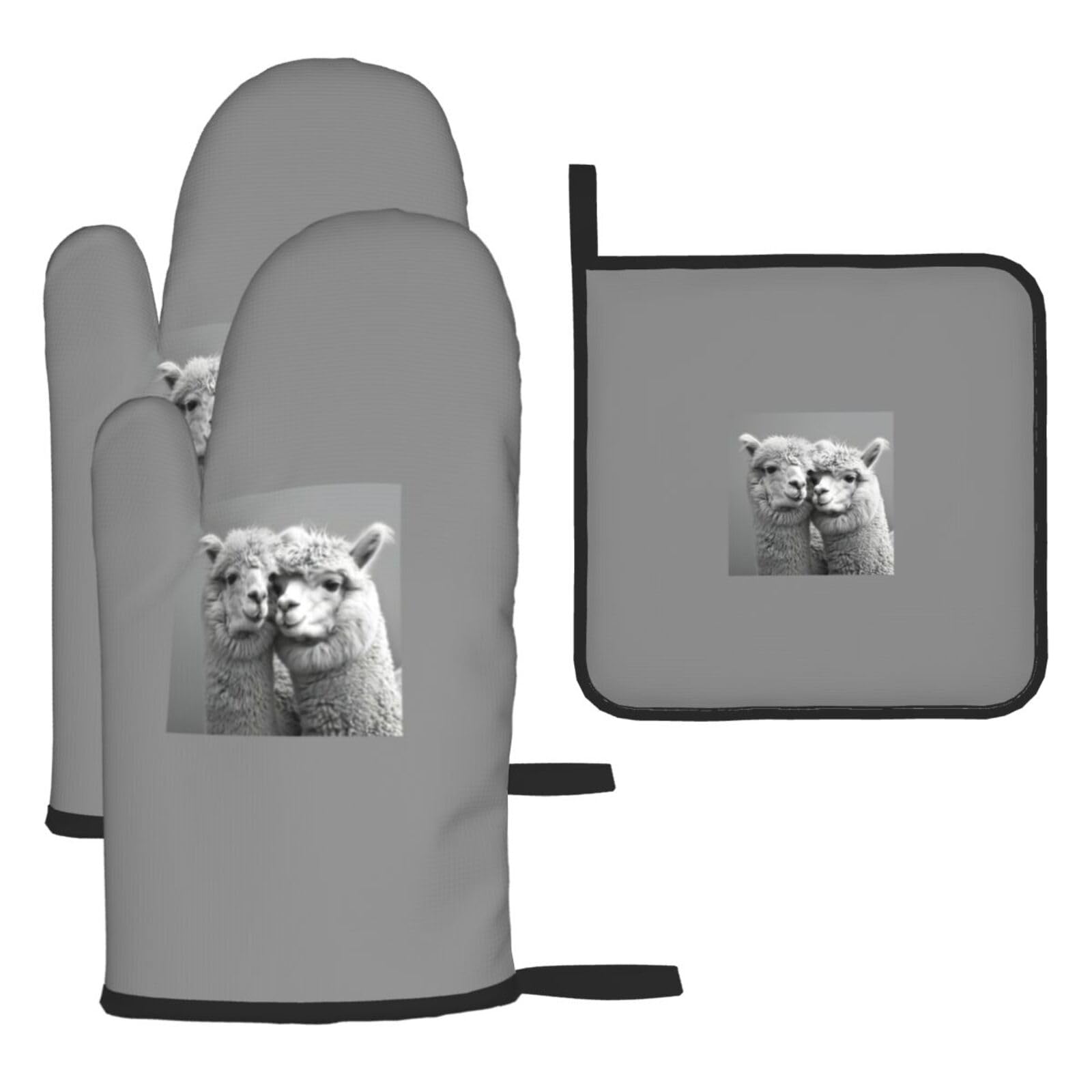 I Love Alpacas Print Oven Kitchen Gloves For Baking Outdoor Grilling Home Use Mitts Microwaving Bbq