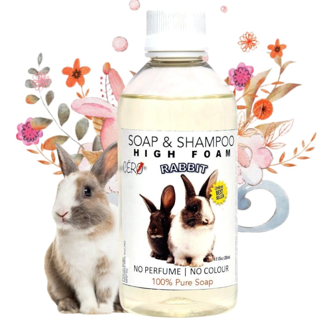 CERO® High Foam Rabbit Shampoo – 100% Pure Soap for Rabbit, No Perfume, No Color, Ultra-Gentle & Safe Formula, Effectively Cleans & Nourishes Fur, Ideal for Sensitive Skin, 200ml