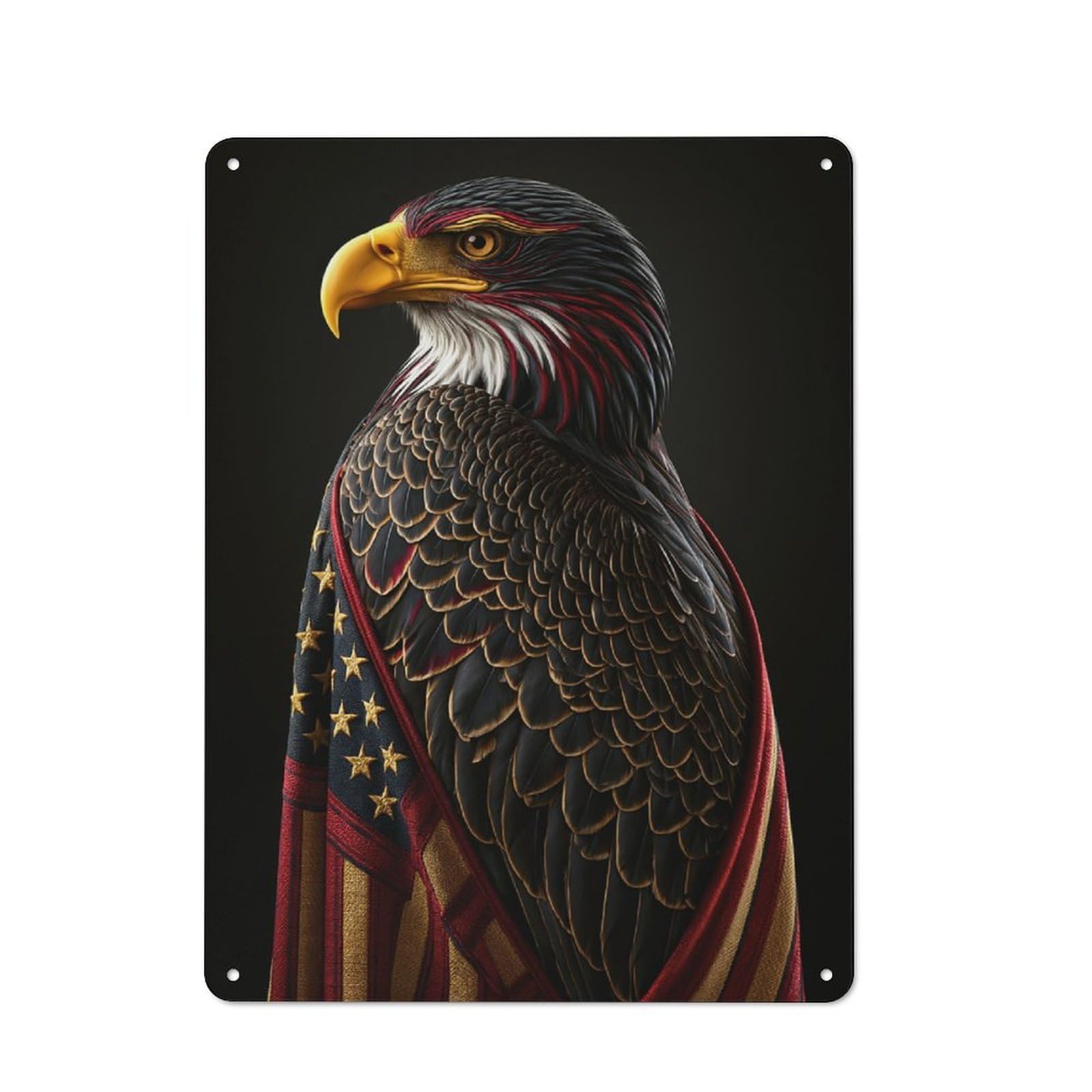 Metal Wall Sign 40x30cm Featuring Patriotic Eagle with American Flag for Workshop Wall, for Room Styling Across Workshops And Hobby Rooms