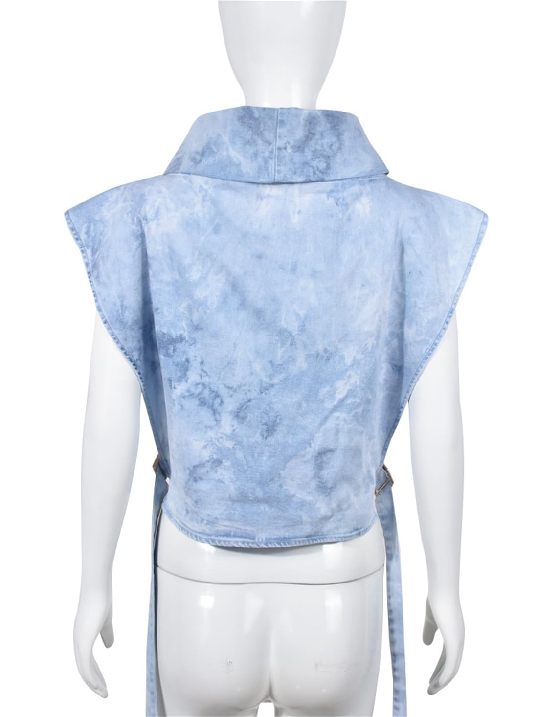 PAODIKUAI Blusa de mezclilla sin mangas con cuello alto para mujer, con hebilla superior recortada, A Tie Dye Azul, M