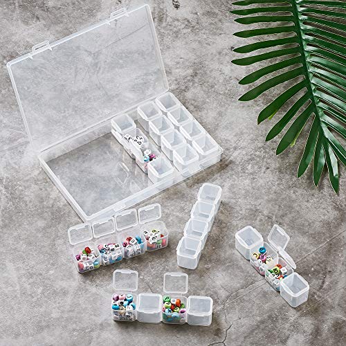 Image of FASHEWELRY 28 Grids Clear Plastic Jewelry Box Storage Containers with 3.93x0.94x0.94 Inch Removable Dividers