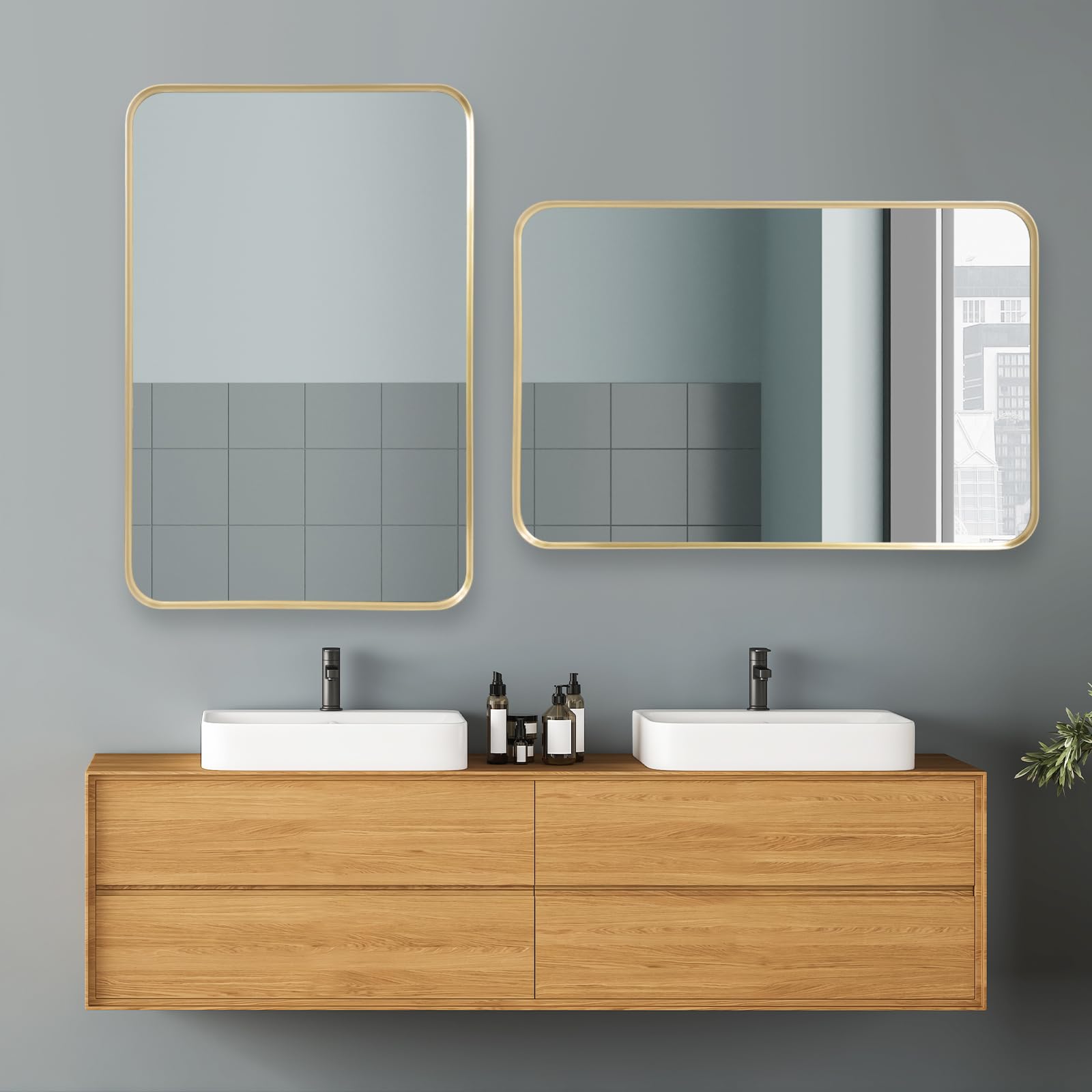 Melodieux Espejo de baño Dorado para Pared, 50 x 75 cm, Espejo de Pared Rectangular con Marco de Metal, Espejo Decorativo para Dormitorio, Sala de Estar, Entrada, Horizontal o verticalmente