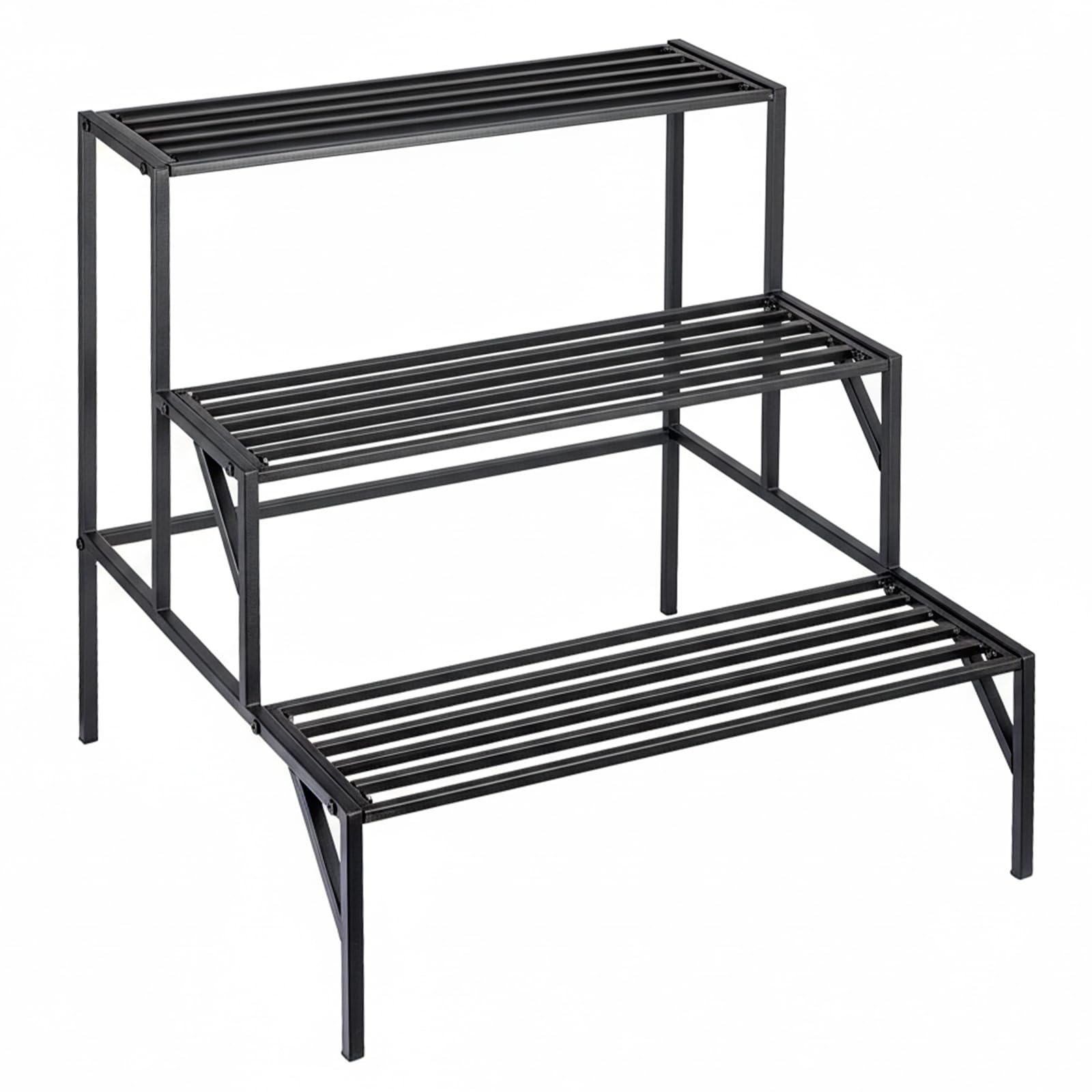 SUNNYNEST 3 Tier Metal Plant Stand Outdoor & Indoor, Heavy Duty Stainless Steel Ladder Plant Shelf, Rust-Resistant Flower Pot Display Rack for Garden, Balcony, Patio & Home (Black)