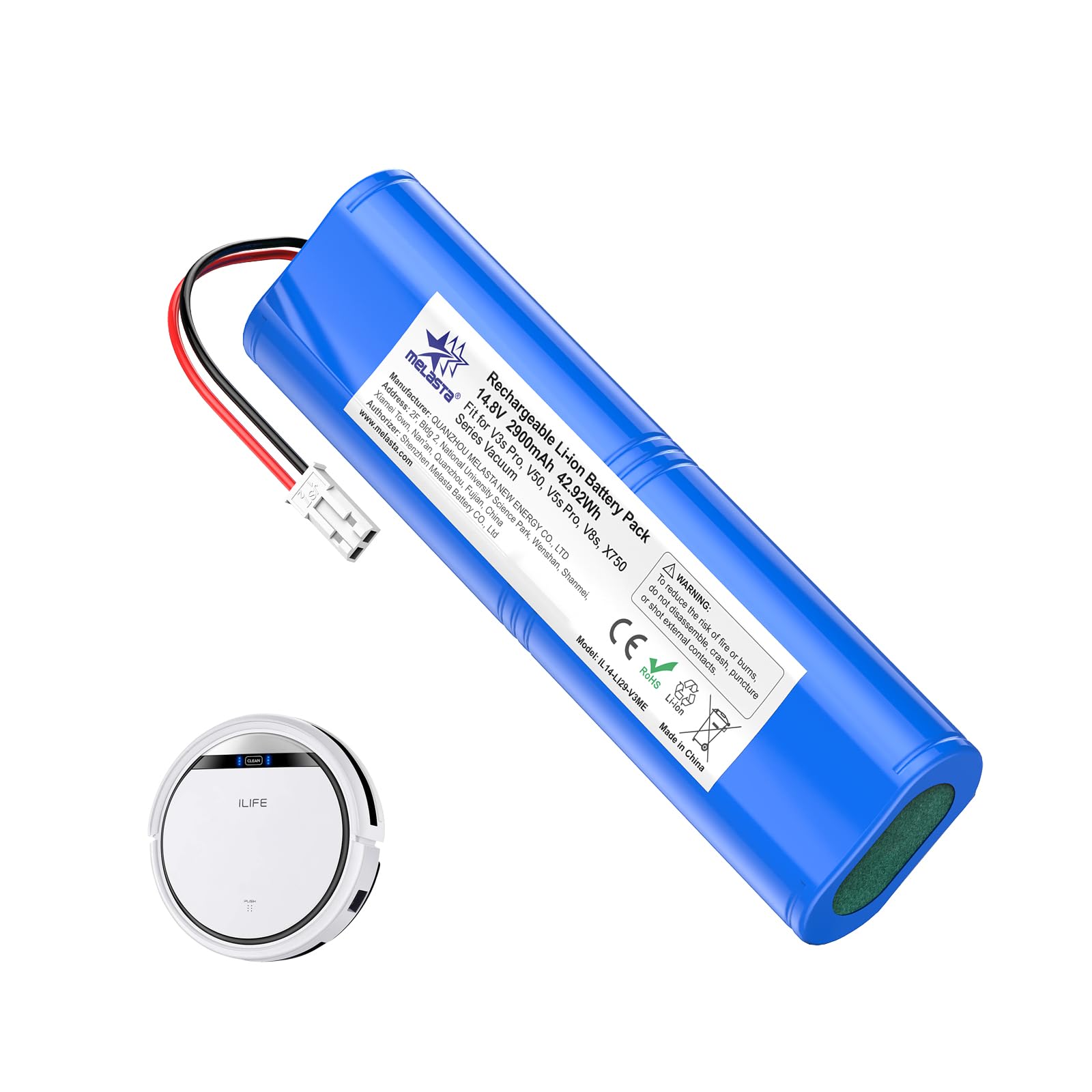 melasta Li-ion Batteria di Ricambio per iLife V3s Pro, V40, V50, V5s Pro, V5x, V80, V8s, V85, X750 Serie, 14,8V 2900mAh per Medion MD13202, MD18500, MD18501, MD18600, MD19510, MD19511 Robot