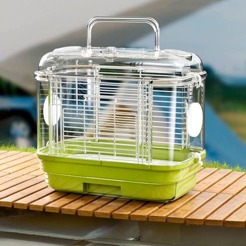 Portable Bird Travel Backpack Cage Breathable Waterproof Design with Cold-proof Fabric Cover, Suitable for Green Cheeks Cockatiels Small Parrots (L(Crystal style),green)