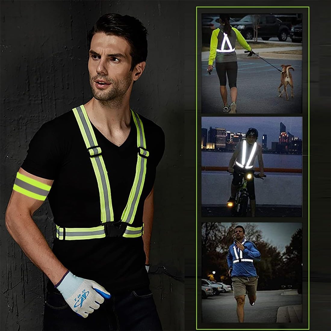 Bretelle Catarifrangenti, 2 Pezzi Gilet Catarifrangente Bici, Abbigliamento Riflettente, Gilet Alta Visibilità, Gilet Sicurezza con Elastico, per jogging, ciclismo, escursionismo, moto o corsa