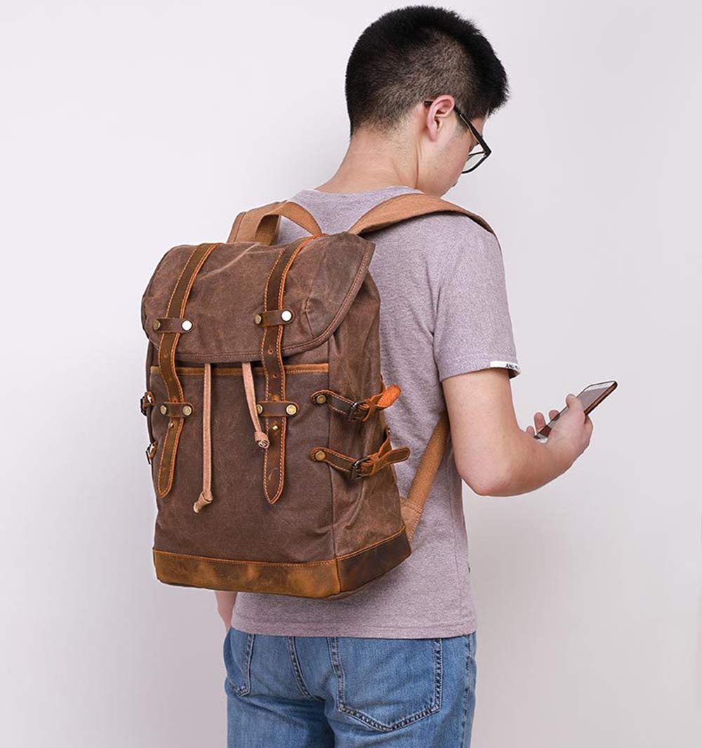 Zaino di Tela, Zaino da Viaggio all'Aria Aperta Zaino di Tela di Canapa della Cera dell'olio Zaino di Alpinismo Zaino Casuale Retro Zaino/Impermeabile