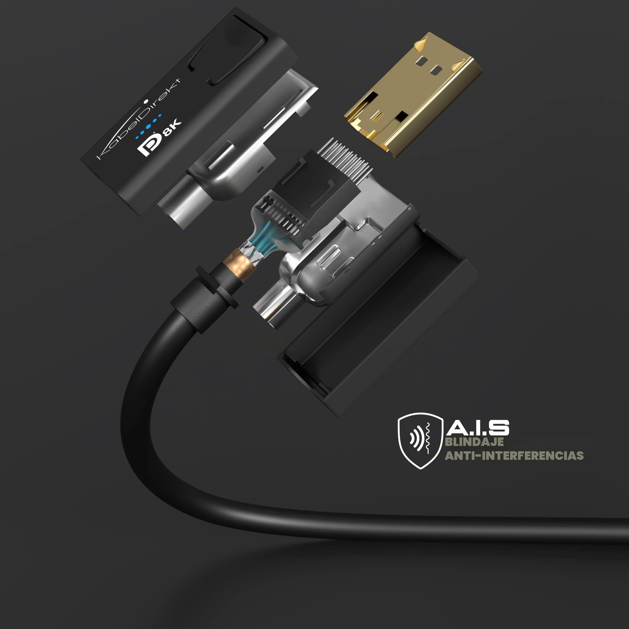 KabelDirekt – Cable DisplayPort 8K con blindaje A.I.S. y certificación VESA – 2m (para PC de gaming DP 1.4/portátiles/tarjetas gráficas/monitores con 8K@60Hz, 4K@120 Hz y 144Hz/165Hz/240 Hz)