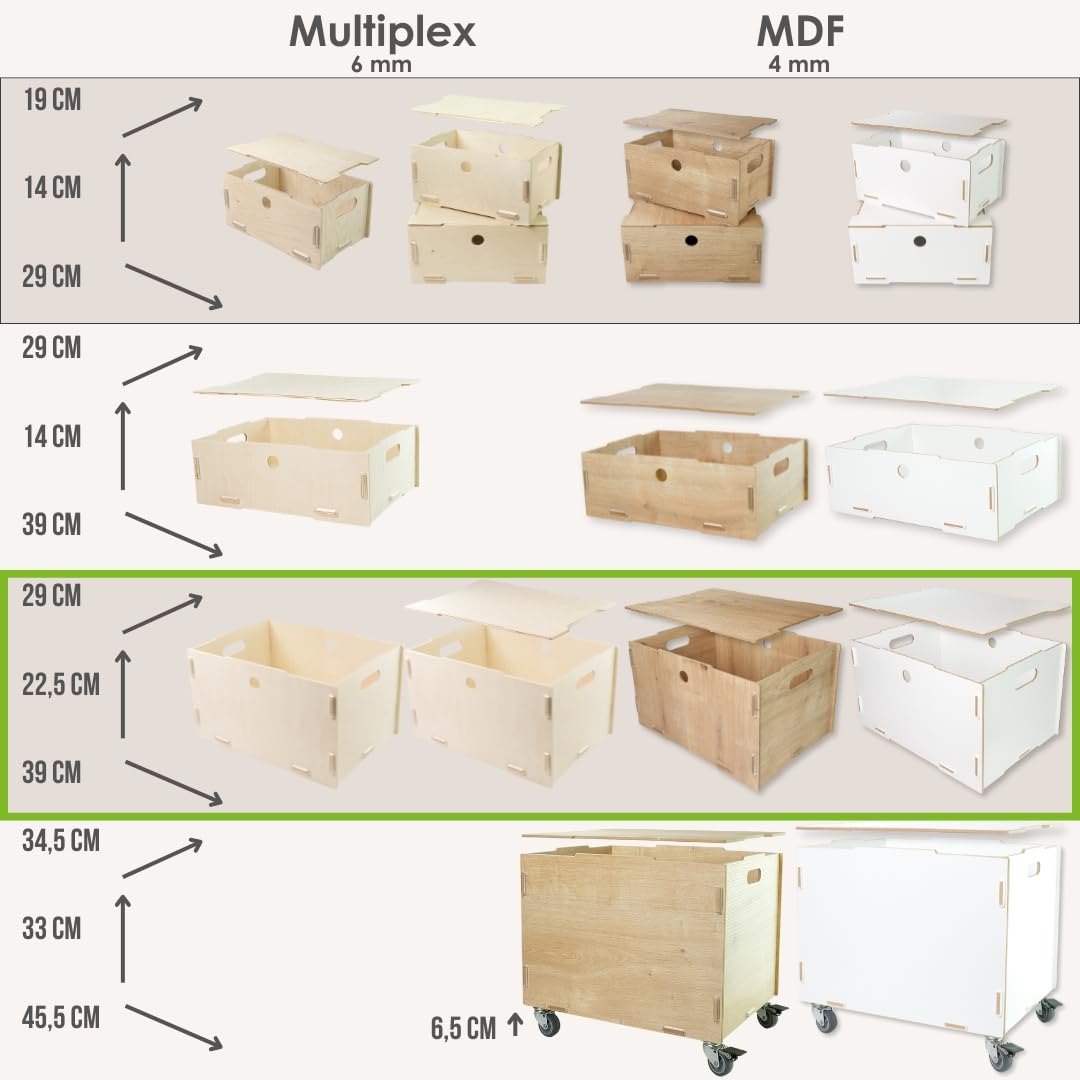 clipfritz, Wooden Box with Lid (unpainted approx. 40 x 30 x 23 cm) Large Wooden Storage Box - Image 3