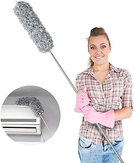 LAZYCOTTAGE Microfiber Duster Collector with Extension Pole 15-100 inche Washable Bending Extendable Duster Collector for Cleaning High Ceiling Fans Roof Covers Spider Webs Wet or Dry Dust Collect