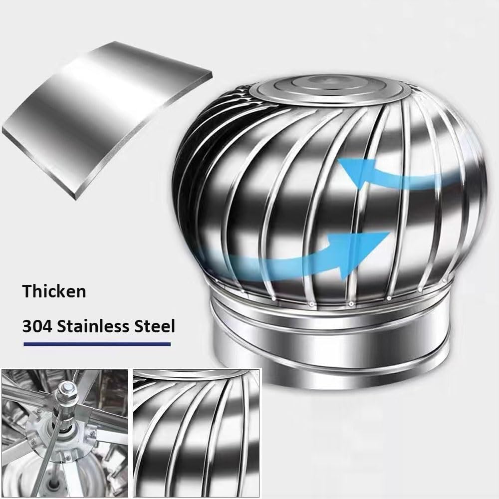 Rotating Roofing Wind Turbines Rain Cap Vent Galvanized Roof Vents Stainless Steel 304 Chimney Cap 3.9/4.3/5.9/7.9/11.8/15.7/19.7inch (Size : 160mm(6.3in))