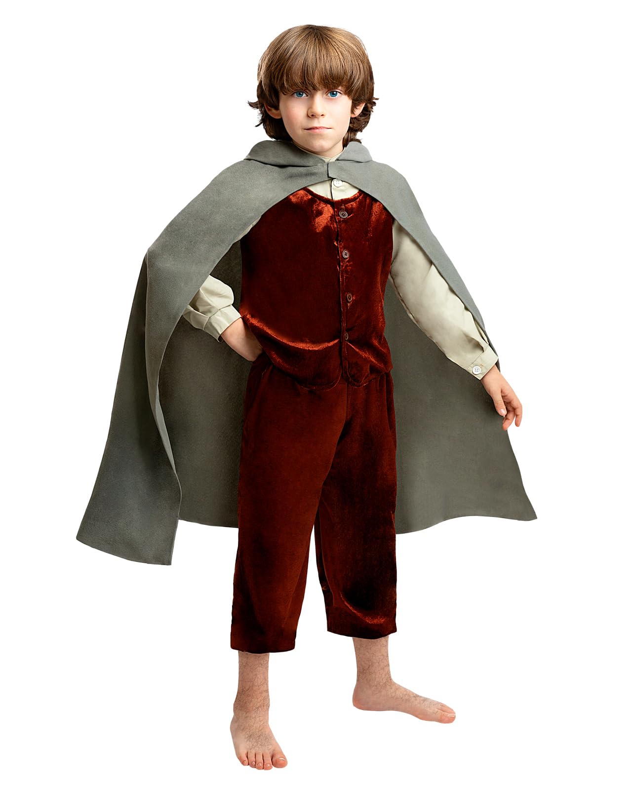 Funidelia Disfraz Oficial de Frodo - El Señor de los Anillos para niño, Incluye camisa con chaleco, pantalón, capa - Traje para niños para fiestas, Carnaval y Halloween - Talla 10-12 años