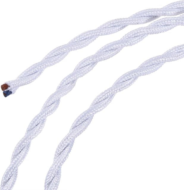 sourcing map Twisted Cloth Covered Wire 2 Core 18AWG 3 Meter/9.8 Feet, Vintage Woven Fabric Electrical Cable for Pendant Light DIY Project, White