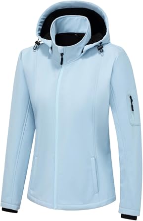 GGleaf Womens Fleece Lined Softshell Jacket Waterproof Hooded Warm Coat for Outdoor Hiking, Spring Fall Winter Rain Jacket
