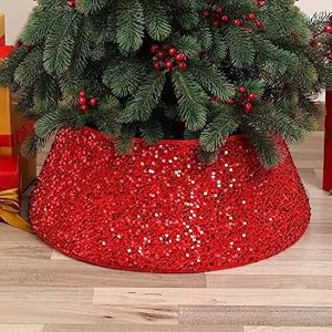 Christmas Tree Skirt Christmas Tree Collar Red Glitter Christmas Tree Base Cover Christmas Tree Ring Decorative for Holiday Home Party Decor Ornaments 40 x 60 x 20cm