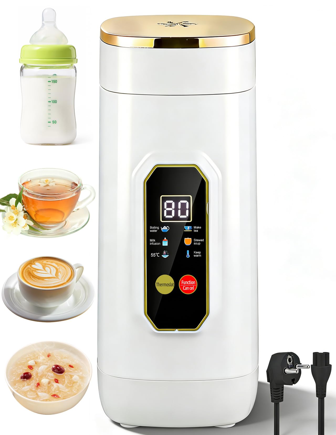 Mały Czajnik Podróżny, 450 ML Mini Czajnik z 6 Ustawieniami Temperatury Wyświetlacz LED Temperatury w Czasie Rzeczywistym Przenośny Czajnik Elektryczny do Herbaty, Mleka dla Niemowląt, Kawy