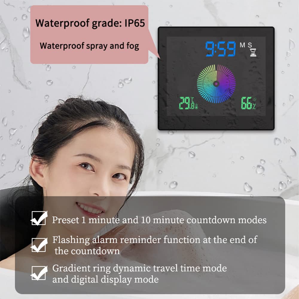 Irfora Reloj digital de baño, resistente al agua, termómetro, higrómetro, pantalla LCD, límite superior e inferior, alarma doble con función de repetición, despertador de cuenta atrás