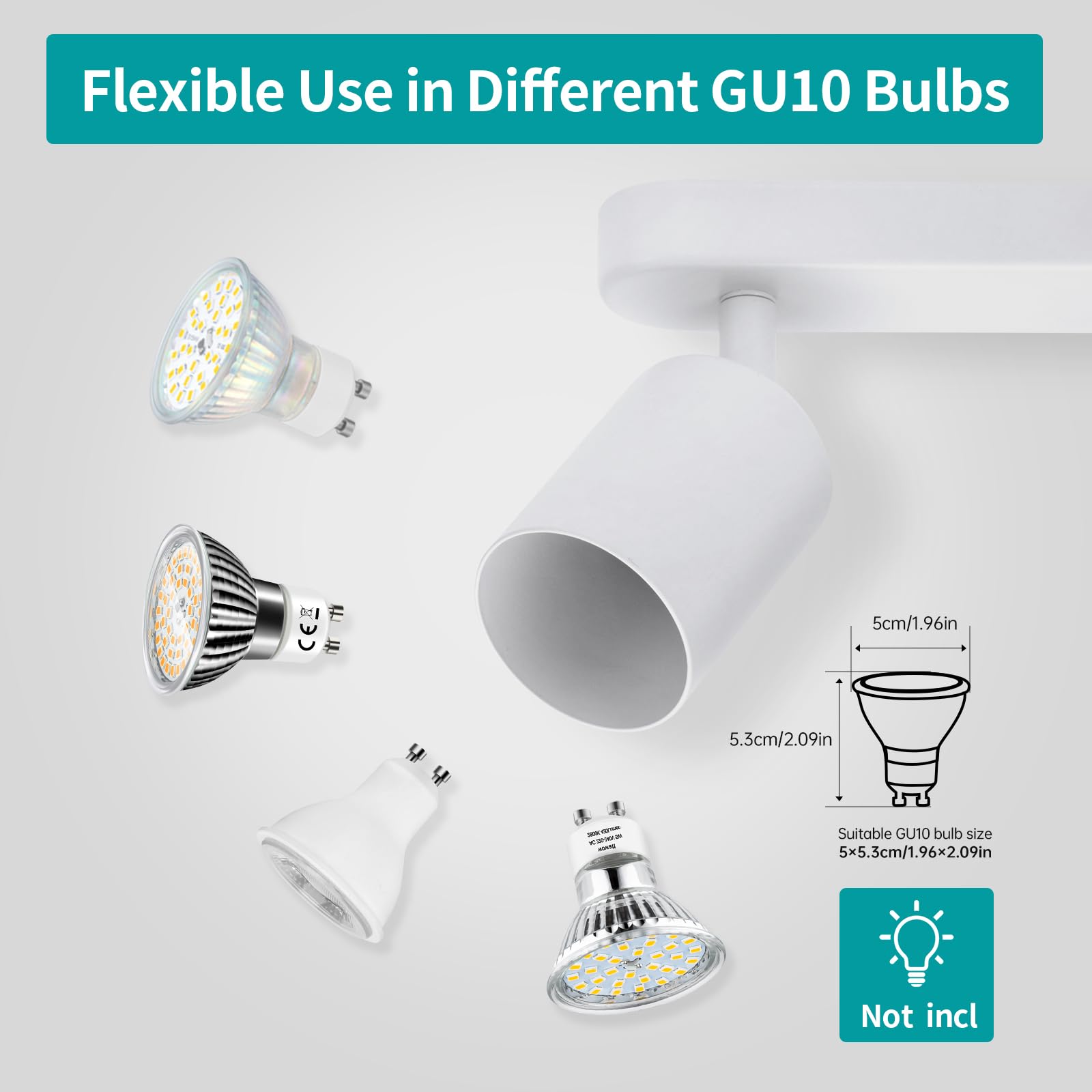 wowatt Plafoniera a LED 4 faretti orientabili GU10, 4 faretti girevoli, plafoniera da cucina, illuminazione da soffitto, lampada da soffitto, lampada da parete, lampada a LED, bianco per cucina,