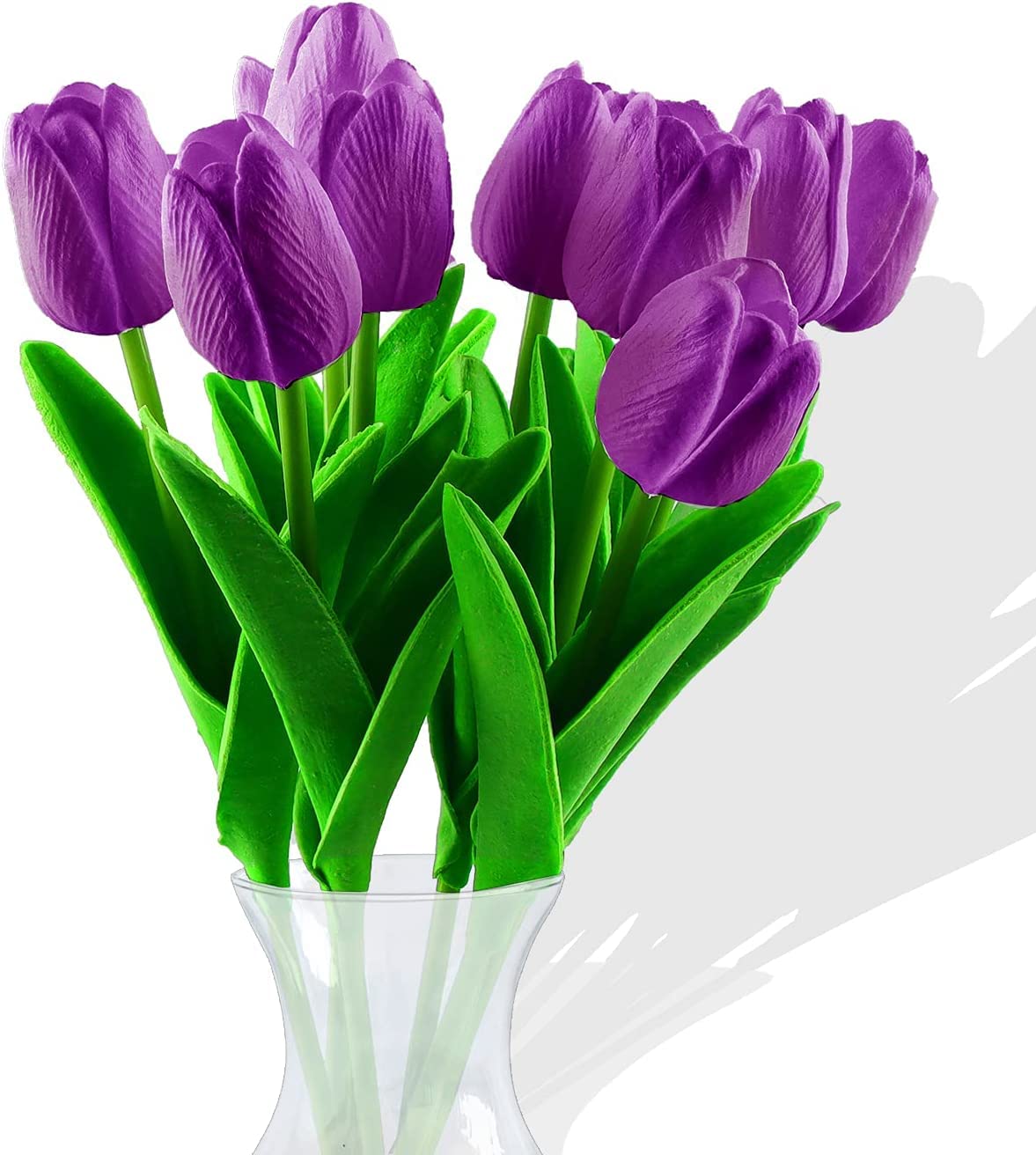 Flores de tulipán Artificiales,10 Piezas Real Touch Artificial Látex Tulipanes Flores Tulipanes Falsos Flores Ramos de Boda Flor Tulipán para Boda Hogar Jardín Decoración (Purple)